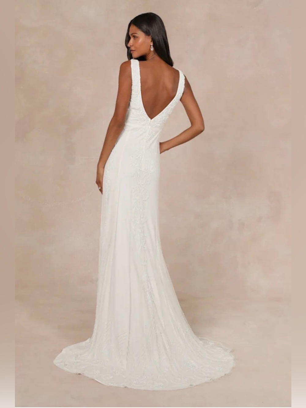 NWT Lulus Passionate Romance White V-Back Beaded Lace Wedding Gown XS